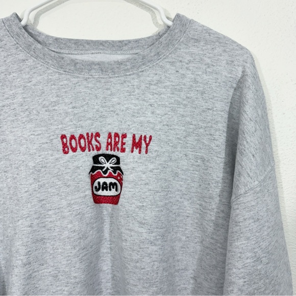 Book are my jam embroidered gray crewneck sweater - Picture 3 of 5